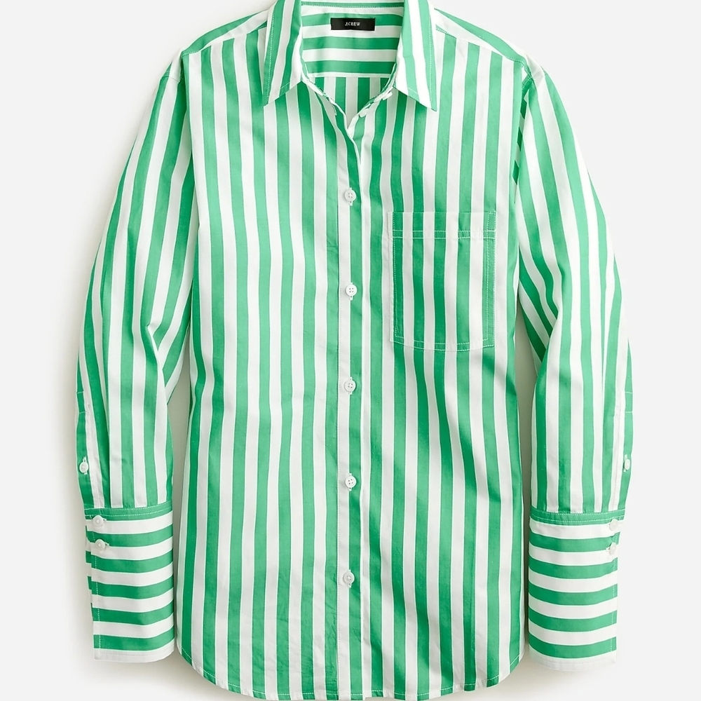 J.Crew Poplin Green Striped Shirt Gorcon 4